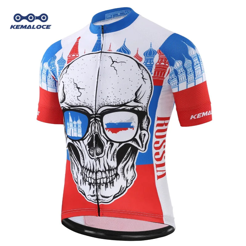 KEMALOCE Cycling Jersey Unique Red Skull Youth Pro Team Bike Sportswear Retro Novelty China Imported Men Bicycle Shirts - Premium jersey from Lizard Vigilante - Just $28.88! Shop now at Lizard Vigilante