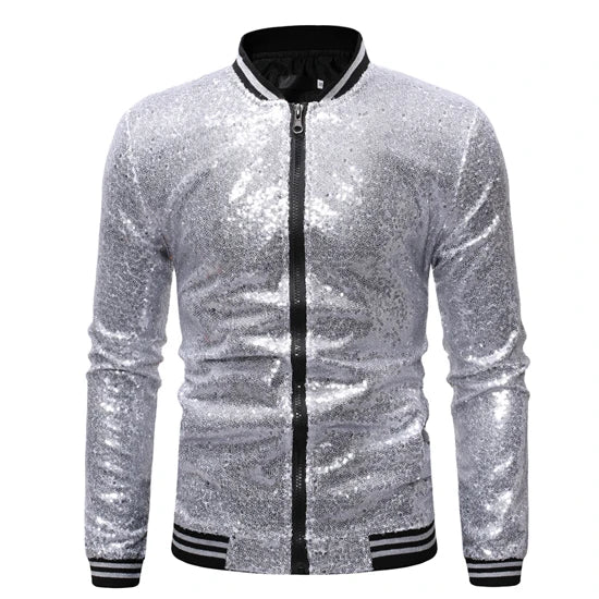 Men’s Purple Sequin Bomber Jacket – Zip-Up Sparkle Baseball Coat for Parties - Premium bomber jacket from Lizard Vigilante - Just $64.69! Shop now at Lizard Vigilante