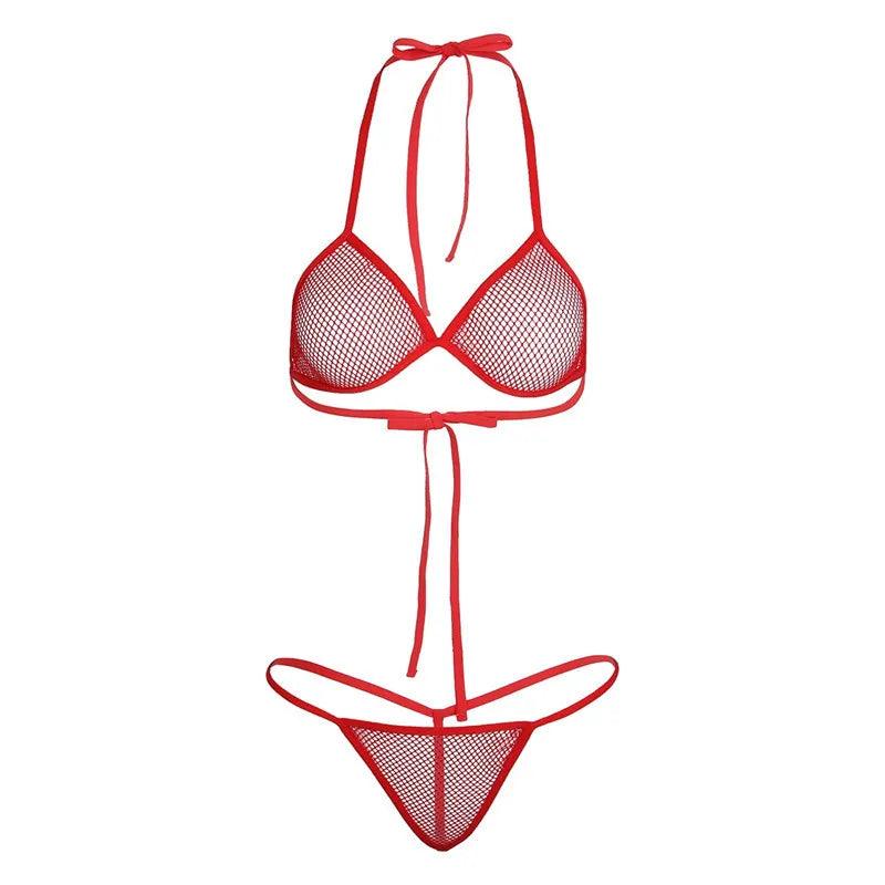 Women See-through Bikini Brazilian Swimsuit Bra Top with G-string Thongs Briefs Swimwear Set Lingerie Fishnet Mini Bikini Set - Premium Lingerie from Lizard Vigilante - Just $19.99! Shop now at Lizard Vigilante