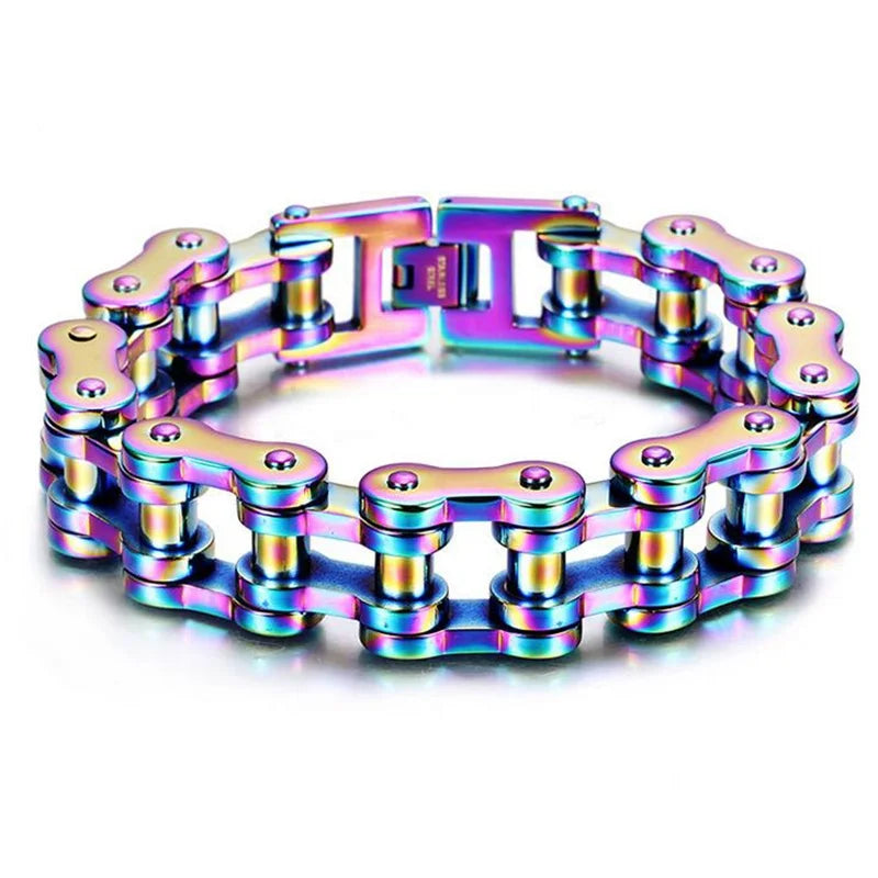 Titanium Riot Chain Biker Bracelet — Rainbow & Blue Heavy Punk Edition