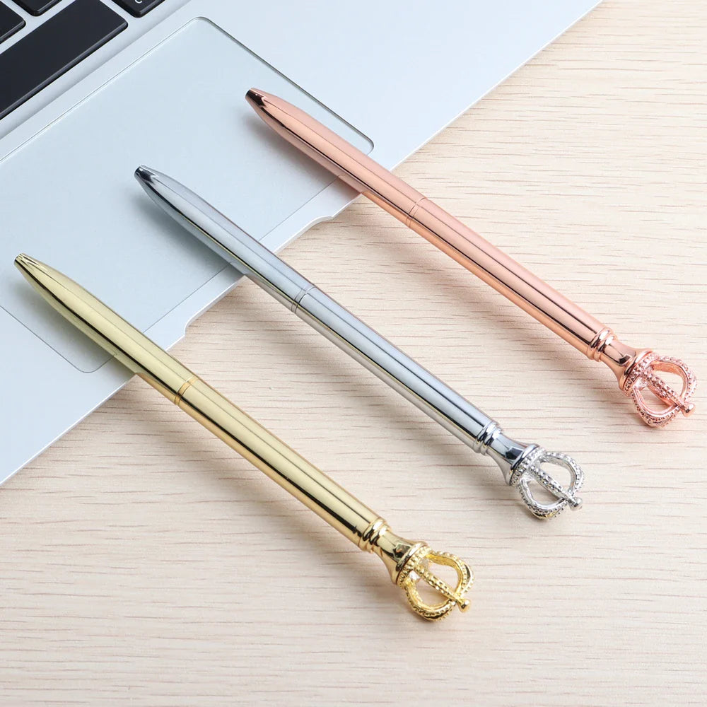 GENKKY Pen Exquisite Shining Crown Ballpoint Pen Crystal Diamond Writing Tool Office Supplies Student Stationer Silver RoseGold