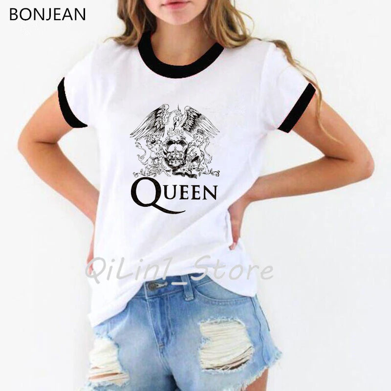 Vintage Freddie Mercury T-Shirt for Women | Retro Queen Band Graphic Tee | 2024 Hipster Casual Summer Tops - Premium T-Shirt from Lizard Vigilante - Just $23.88! Shop now at Lizard Vigilante