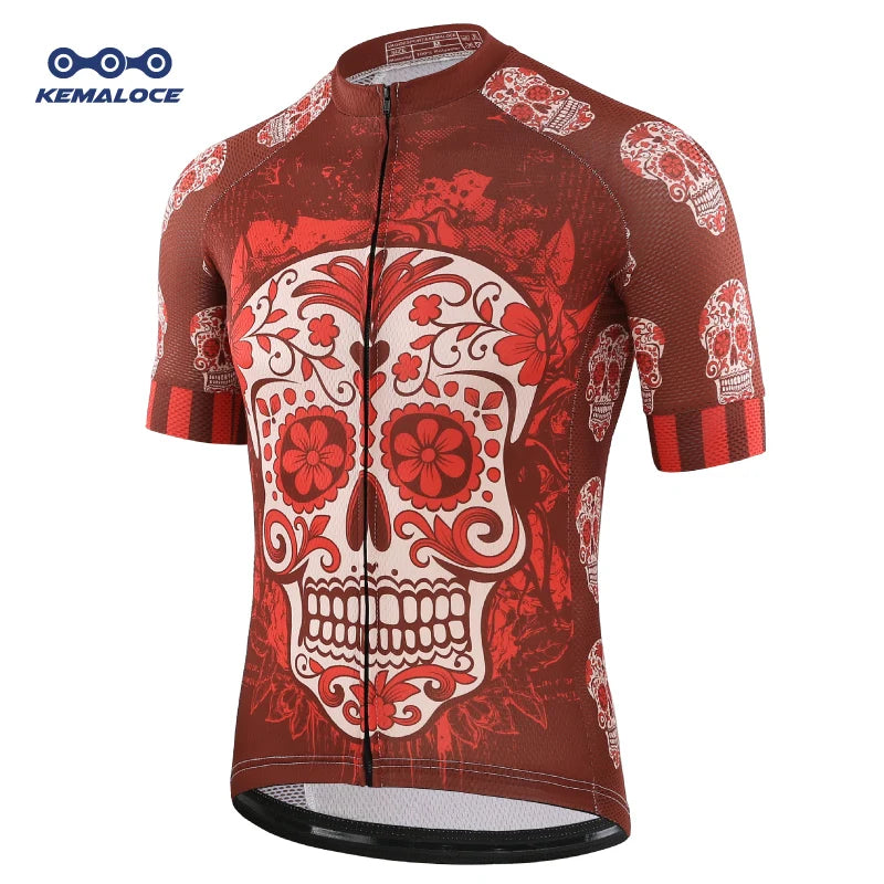 KEMALOCE Cycling Jersey Unique Red Skull Youth Pro Team Bike Sportswear Retro Novelty China Imported Men Bicycle Shirts - Premium jersey from Lizard Vigilante - Just $28.88! Shop now at Lizard Vigilante