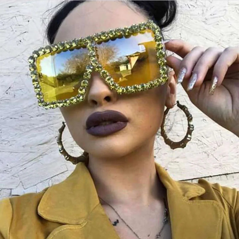 Oversized Glitter Crystal Sunglasses Women Square sunglasses Bling Rhinestone Sun Glasses For Woman Luxury Fashion Shade UV400 - Premium sunglasses from Lizard Vigilante - Just $19.79! Shop now at Lizard Vigilante