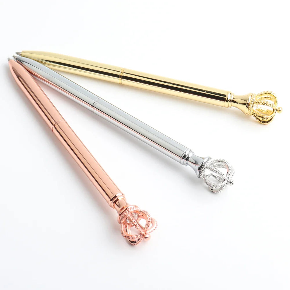 GENKKY Pen Exquisite Shining Crown Ballpoint Pen Crystal Diamond Writing Tool Office Supplies Student Stationer Silver RoseGold