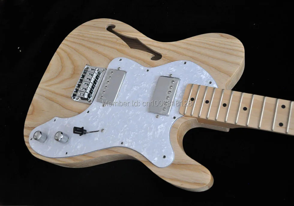 Vintage Semi-Hollow Ash Body Electric Guitar Kit with F Holes – DIY Maple Neck Guitar - Premium Electric Guitar from Lizard Vigilante - Just $248.88! Shop now at Lizard Vigilante