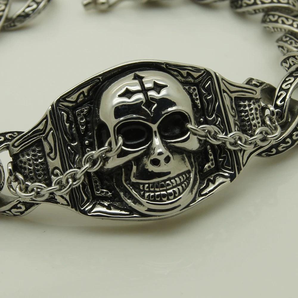 Cool Men's Stainless Steel Skull With Cross Chain Bracelet Jewelry Bracelets Bangles & Punk - Premium skull jewelry from Lizard Vigilante - Just $43.99! Shop now at Lizard Vigilante