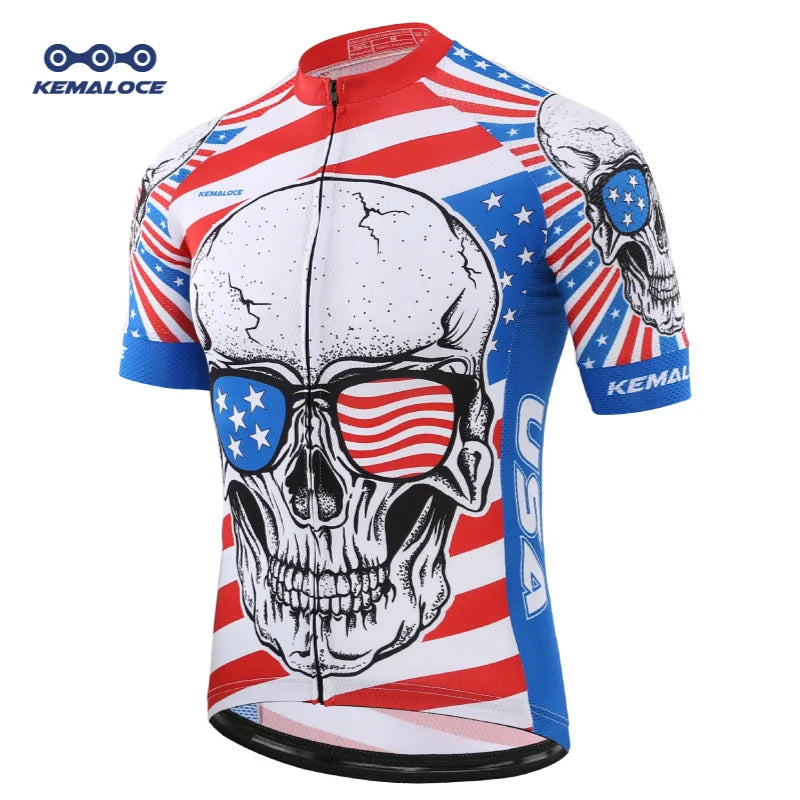 KEMALOCE Cycling Jersey Unique Red Skull Youth Pro Team Bike Sportswear Retro Novelty China Imported Men Bicycle Shirts - Premium jersey from Lizard Vigilante - Just $28.88! Shop now at Lizard Vigilante