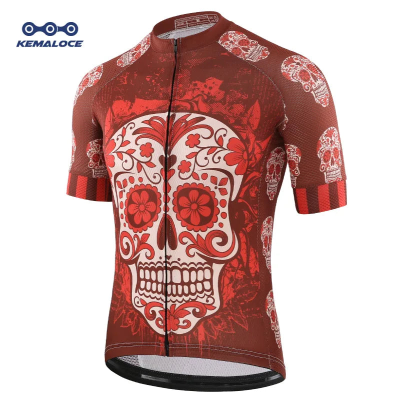 KEMALOCE Cycling Jersey Unique Red Skull Youth Pro Team Bike Sportswear Retro Novelty China Imported Men Bicycle Shirts - Premium jersey from Lizard Vigilante - Just $28.88! Shop now at Lizard Vigilante