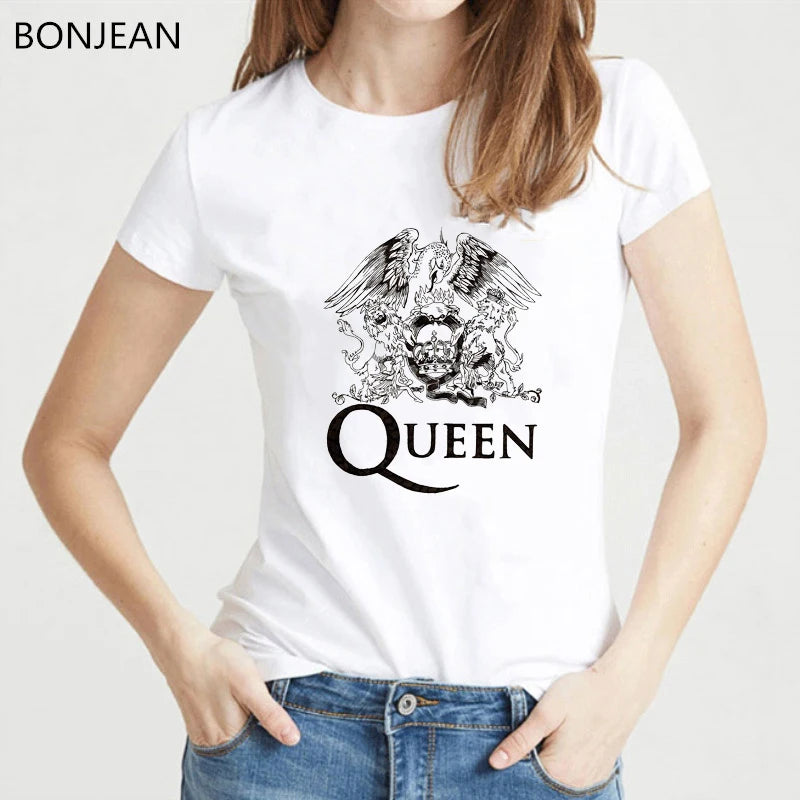 Vintage Freddie Mercury T-Shirt for Women | Retro Queen Band Graphic Tee | 2024 Hipster Casual Summer Tops - Premium T-Shirt from Lizard Vigilante - Just $23.88! Shop now at Lizard Vigilante