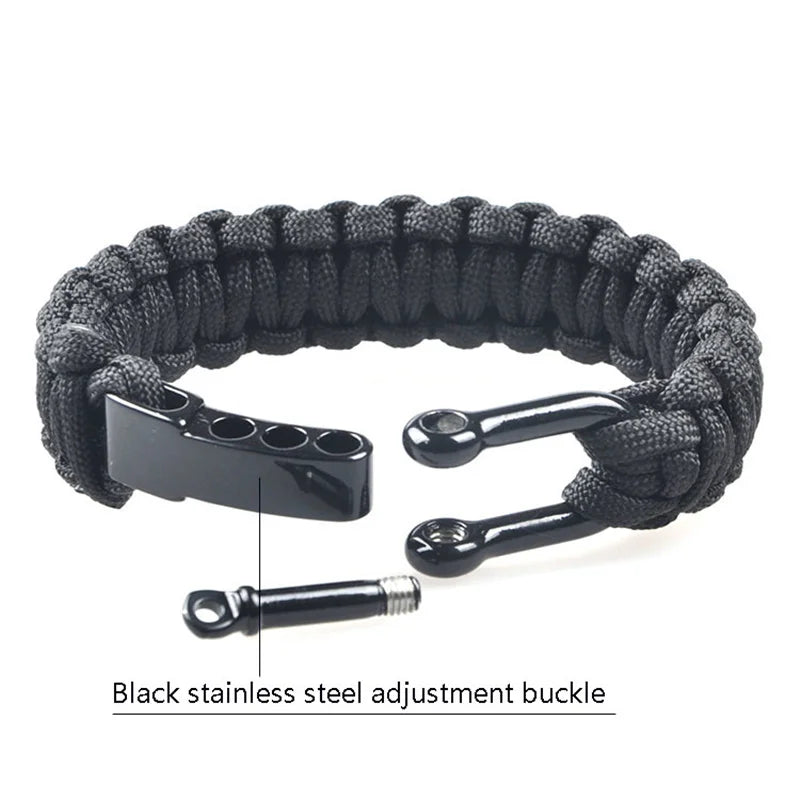 Outdoor Camping Paracord Survival Braided Rope Bracelet Men Black Stainless Steel Adjustable Clasp Pulsera Hombre - Premium  from Lizard Vigilante - Just $6.99! Shop now at Lizard Vigilante
