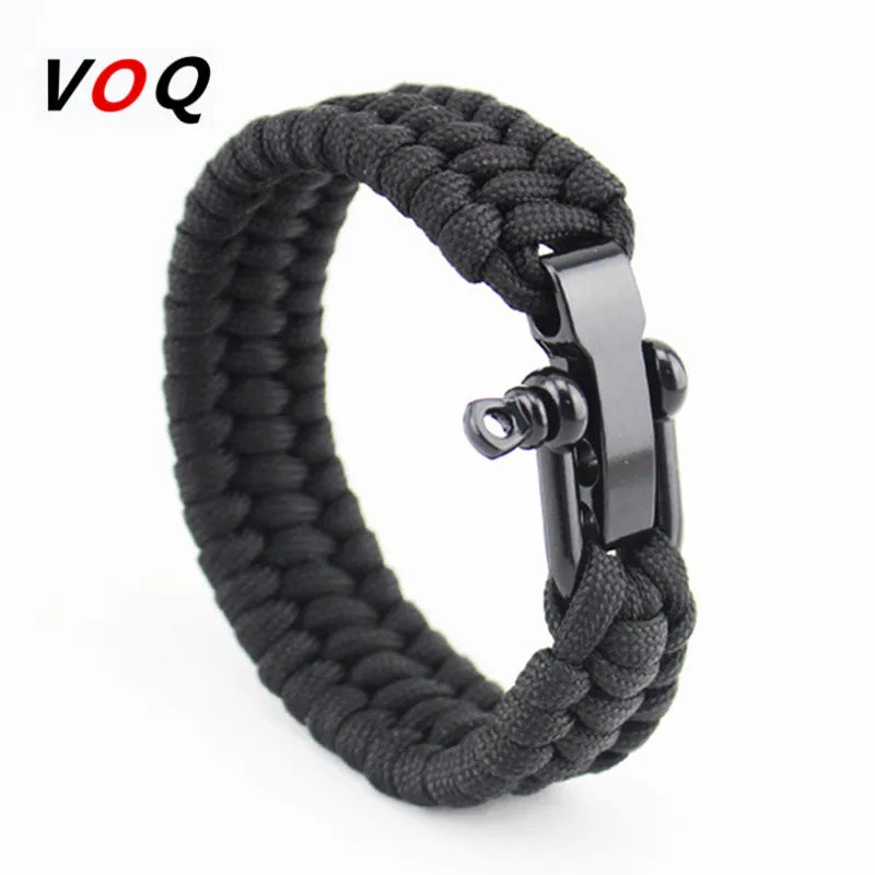Outdoor Camping Paracord Survival Braided Rope Bracelet Men Black Stainless Steel Adjustable Clasp Pulsera Hombre - Premium  from Lizard Vigilante - Just $6.99! Shop now at Lizard Vigilante