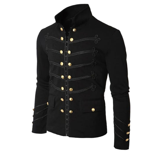 Steampunk Men Gothic Clothing Military Jackets Medieval Vintage Jacket Stand Collar Rock Frock Coat Men's Retro Punk Coat - Premium jacket from Lizard Vigilante - Just $45.99! Shop now at Lizard Vigilante