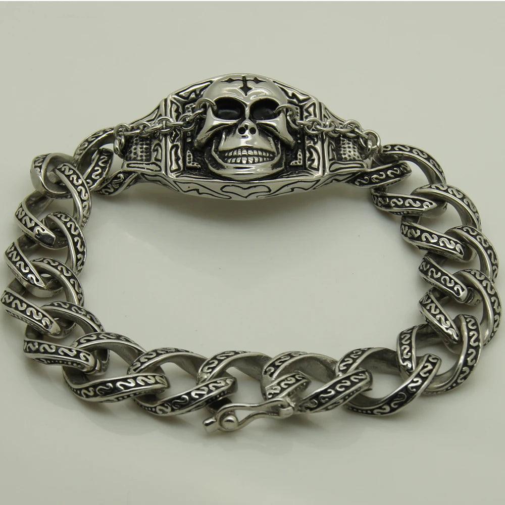 Cool Men's Stainless Steel Skull With Cross Chain Bracelet Jewelry Bracelets Bangles & Punk - Premium skull jewelry from Lizard Vigilante - Just $43.99! Shop now at Lizard Vigilante