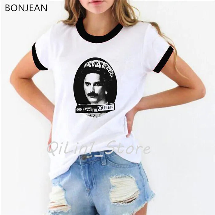 Vintage Freddie Mercury T-Shirt for Women | Retro Queen Band Graphic Tee | 2024 Hipster Casual Summer Tops - Premium T-Shirt from Lizard Vigilante - Just $23.88! Shop now at Lizard Vigilante