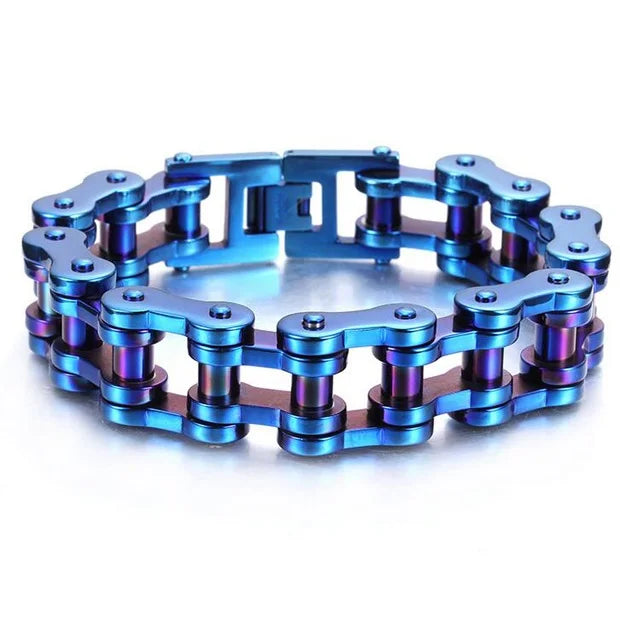 Titanium Riot Chain Biker Bracelet — Rainbow & Blue Heavy Punk Edition