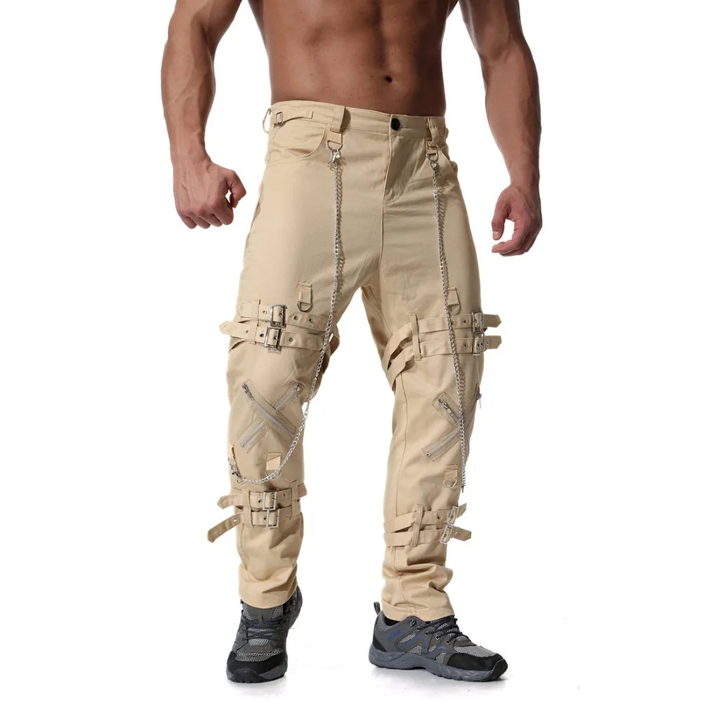 2024 New Arrivals Punk Rock Cargo Pants Men Fashion Hip Hop Joggers Zippers Streetwear Men's Vintage Trousers - Premium jeans from Lizard Vigilante - Just $48.88! Shop now at Lizard Vigilante