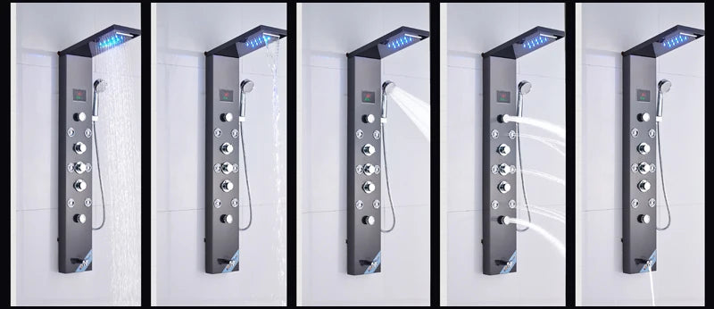 Luxury LED Shower Column Faucet Brushed Nickel SPA Massage Jet Shower Panel Tower Tap Digital Temperature Screen Bathroom Faucet - Premium  from Lizard Vigilante - Just $180.99! Shop now at Lizard Vigilante