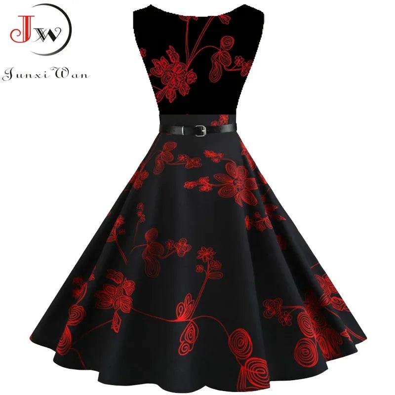 Summer Women Dresses Casual Floral Retro Vintage 50s 60s Robe Rockabilly Swing Pinup Vestidos Valentines Day Party Dress - Lizard Vigilante