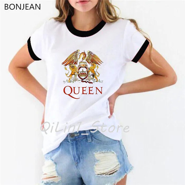 Vintage Freddie Mercury T-Shirt for Women | Retro Queen Band Graphic Tee | 2024 Hipster Casual Summer Tops - Premium T-Shirt from Lizard Vigilante - Just $23.88! Shop now at Lizard Vigilante