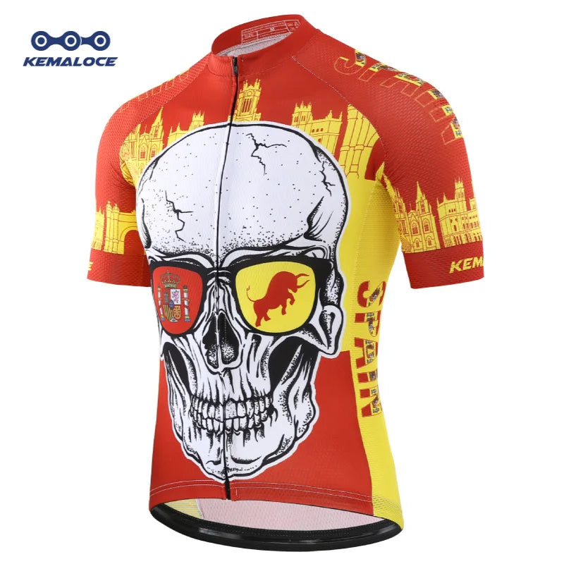 KEMALOCE Cycling Jersey Unique Red Skull Youth Pro Team Bike Sportswear Retro Novelty China Imported Men Bicycle Shirts - Premium jersey from Lizard Vigilante - Just $28.88! Shop now at Lizard Vigilante