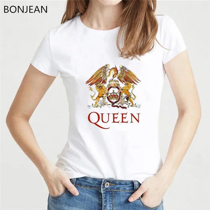 Vintage Freddie Mercury T-Shirt for Women | Retro Queen Band Graphic Tee | 2024 Hipster Casual Summer Tops - Premium T-Shirt from Lizard Vigilante - Just $23.88! Shop now at Lizard Vigilante