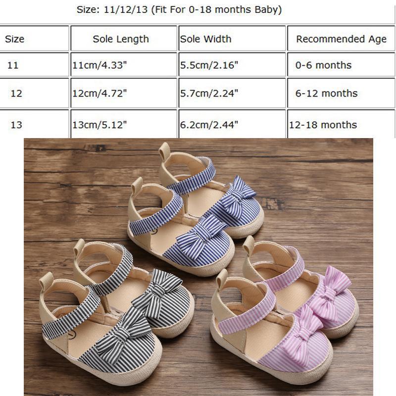 Newborn Infant Baby Summer Shoes Soft Crib Shoes Infants Anti-slip  Striped Bowknot Pre Walker Sandals