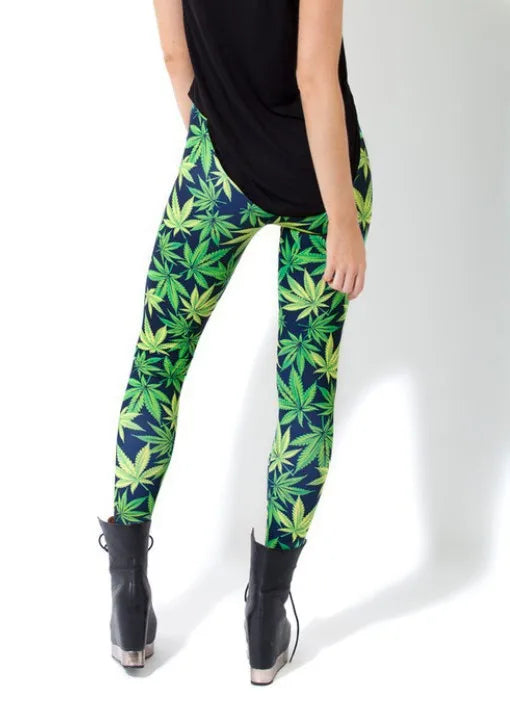 Summer Style Adventure Time Printed Stretch Green Weed Leaf Black Milk Pants Leggings Female Slim Thin Women Pantalones - Lizard Vigilante