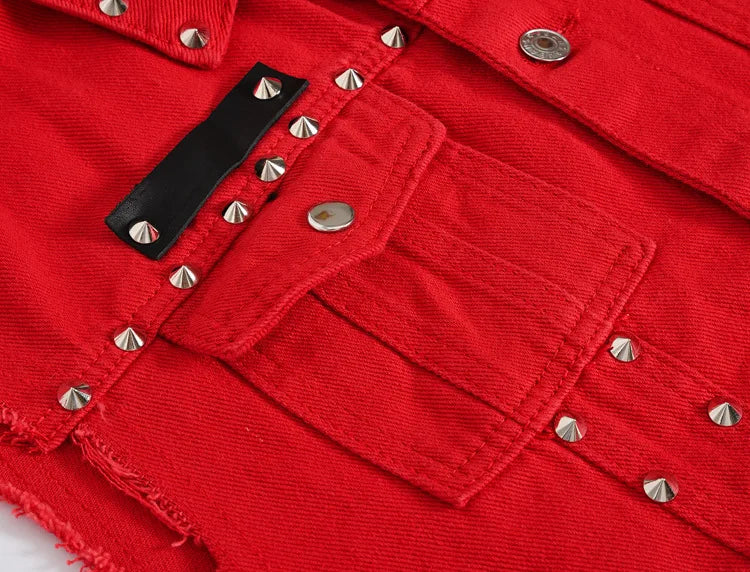 DIMUSI Autumn Mens Vest Vintage Denim Jeans Vest Male Red Revit Sleeveless Jackets Men Retor Hole Jeans Waistcoats Clothing 5XL - Lizard Vigilante