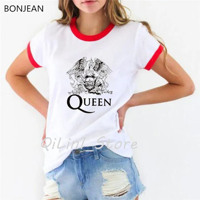 Vintage Freddie Mercury T-Shirt for Women | Retro Queen Band Graphic Tee | 2024 Hipster Casual Summer Tops - Premium T-Shirt from Lizard Vigilante - Just $23.88! Shop now at Lizard Vigilante