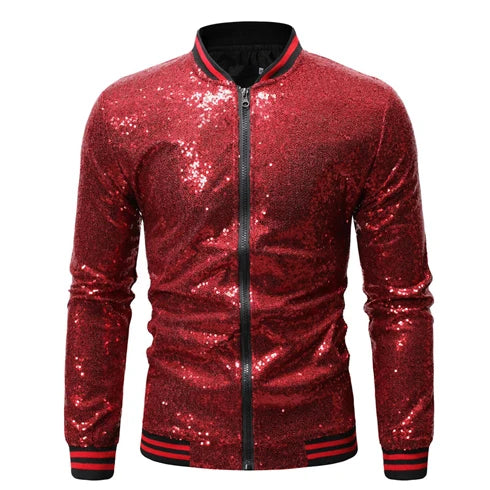 Men’s Purple Sequin Bomber Jacket – Zip-Up Sparkle Baseball Coat for Parties - Premium bomber jacket from Lizard Vigilante - Just $64.69! Shop now at Lizard Vigilante