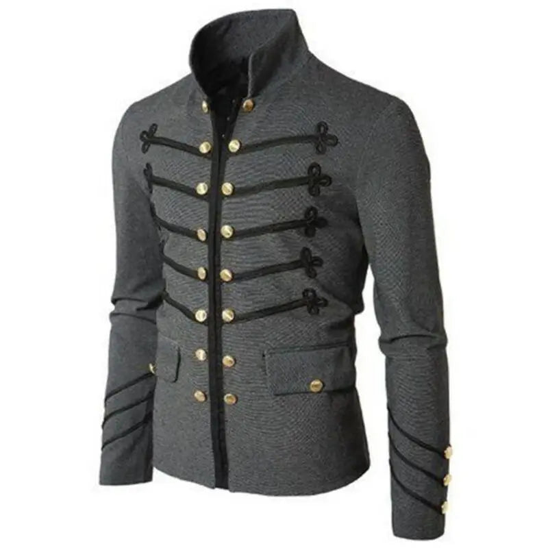 Steampunk Men Gothic Clothing Military Jackets Medieval Vintage Jacket Stand Collar Rock Frock Coat Men's Retro Punk Coat - Premium jacket from Lizard Vigilante - Just $45.99! Shop now at Lizard Vigilante