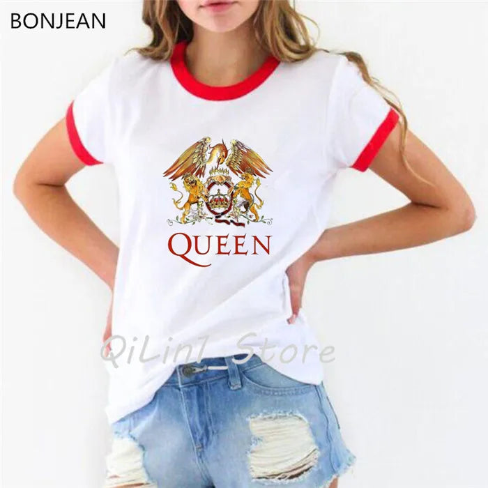 Vintage Freddie Mercury T-Shirt for Women | Retro Queen Band Graphic Tee | 2024 Hipster Casual Summer Tops - Premium T-Shirt from Lizard Vigilante - Just $23.88! Shop now at Lizard Vigilante