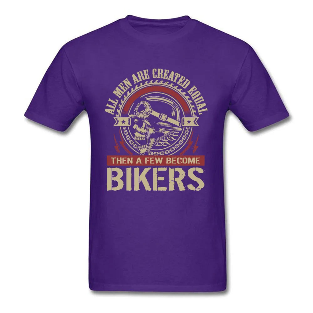 Vintage Motorcycle Skull Tshirt All Men Are Created Equal Then A Few Become Bikers Summer Motorbike Tops & Tees New - Lizard Vigilante