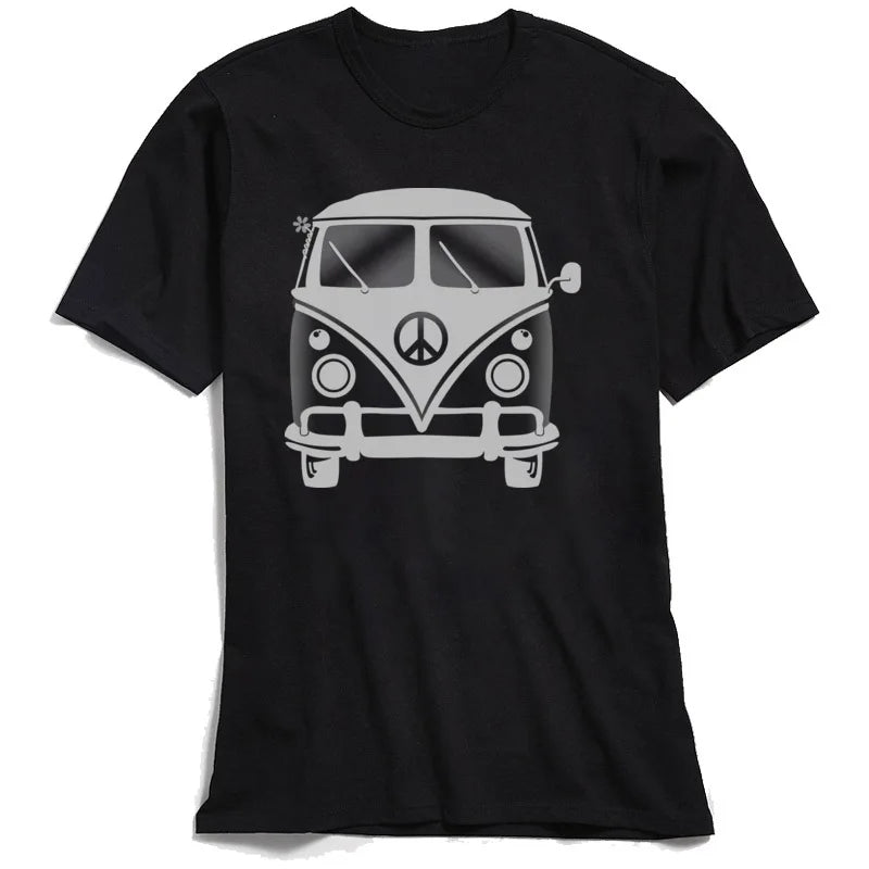 NO SIGNAL: 80s Hippie Van Crash-Land Tee – Black Cotton Chaos for School Day Rebels - Premium tee from Lizard Vigilante - Just $22.99! Shop now at Lizard Vigilante
