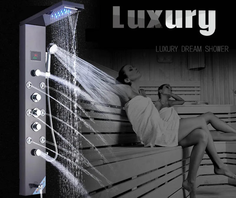 Luxury LED Shower Column Faucet Brushed Nickel SPA Massage Jet Shower Panel Tower Tap Digital Temperature Screen Bathroom Faucet - Premium  from Lizard Vigilante - Just $180.99! Shop now at Lizard Vigilante