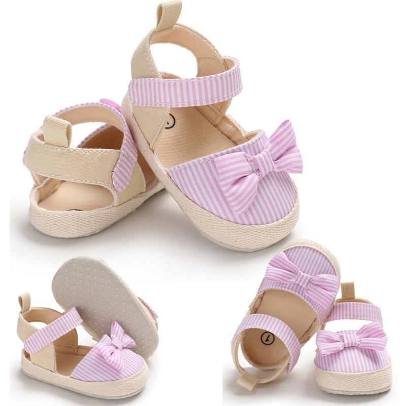 Newborn Infant Baby Summer Shoes Soft Crib Shoes Infants Anti-slip  Striped Bowknot Pre Walker Sandals