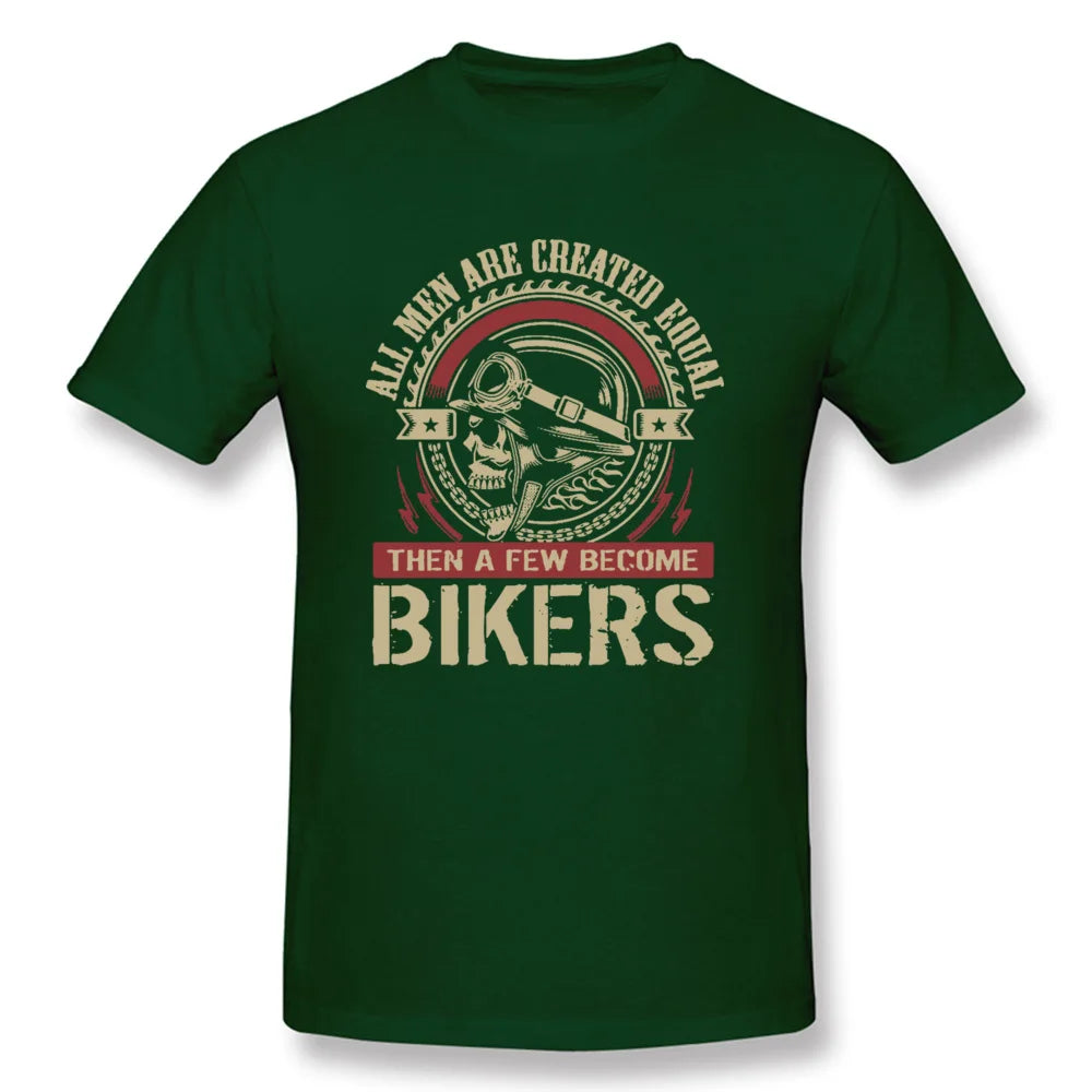 Vintage Motorcycle Skull Tshirt All Men Are Created Equal Then A Few Become Bikers Summer Motorbike Tops & Tees New - Lizard Vigilante