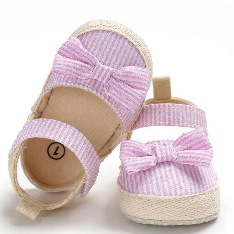 Newborn Infant Baby Summer Shoes Soft Crib Shoes Infants Anti-slip  Striped Bowknot Pre Walker Sandals