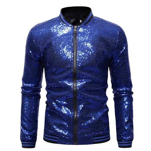 Men’s Purple Sequin Bomber Jacket – Zip-Up Sparkle Baseball Coat for Parties - Premium bomber jacket from Lizard Vigilante - Just $64.69! Shop now at Lizard Vigilante