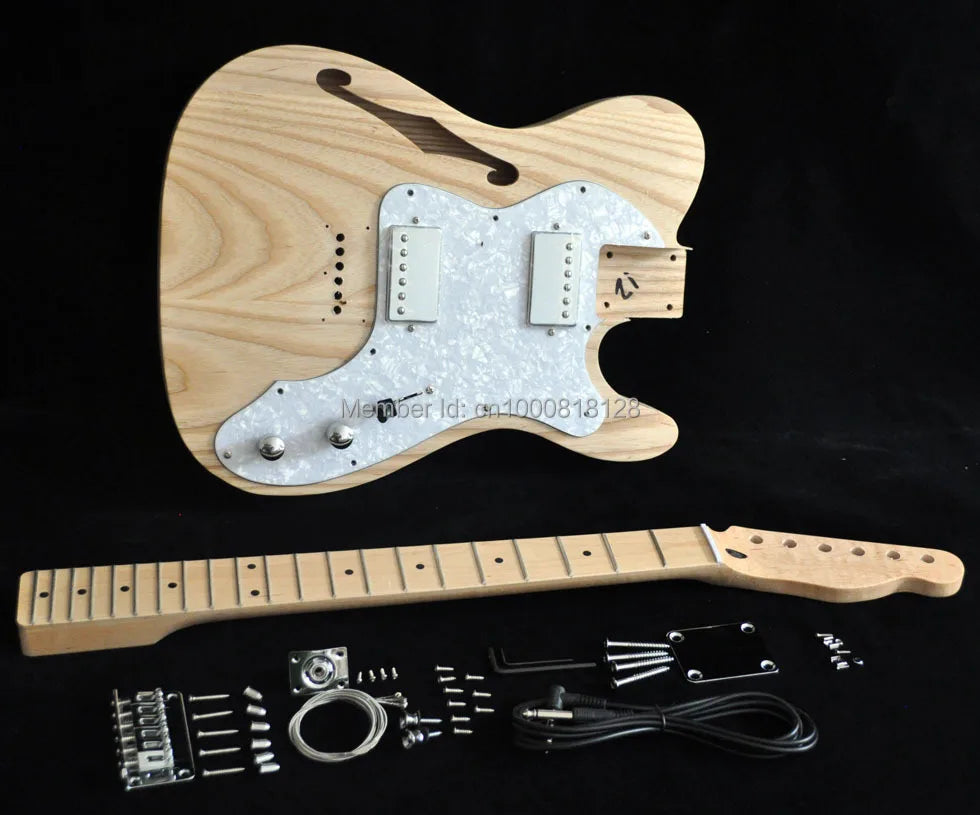 Vintage Semi-Hollow Ash Body Electric Guitar Kit with F Holes – DIY Maple Neck Guitar - Premium Electric Guitar from Lizard Vigilante - Just $248.88! Shop now at Lizard Vigilante