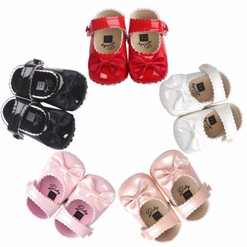 Red Princess Baby Girl Shoes Newborns Butterfly-knot PU Leather Shoes Infants Crib Soft Fashion Footwear Shoes