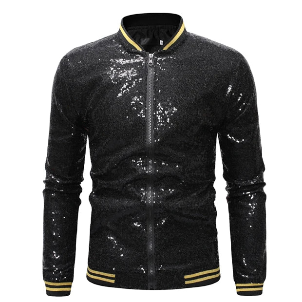 Men’s Purple Sequin Bomber Jacket – Zip-Up Sparkle Baseball Coat for Parties - Premium bomber jacket from Lizard Vigilante - Just $64.69! Shop now at Lizard Vigilante