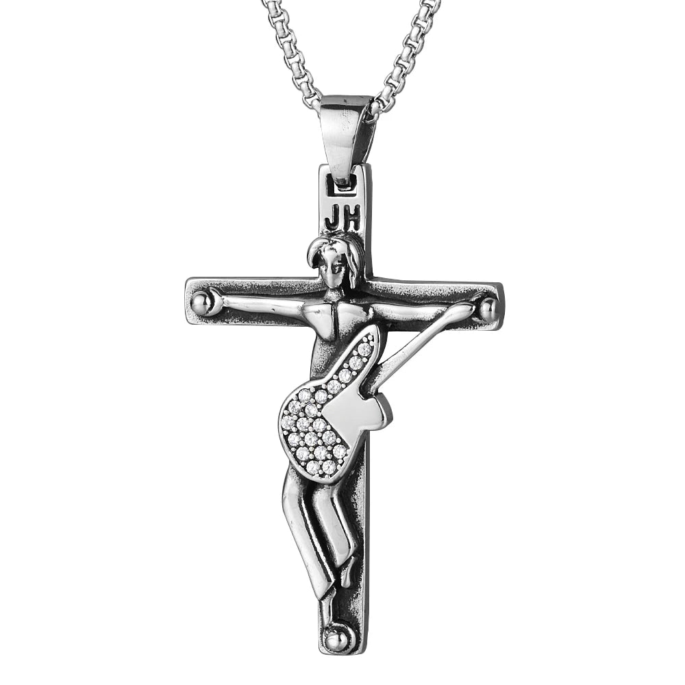 The French Thunder Cross Necklace — Johnny Hallyday Guitar Soul Pendant