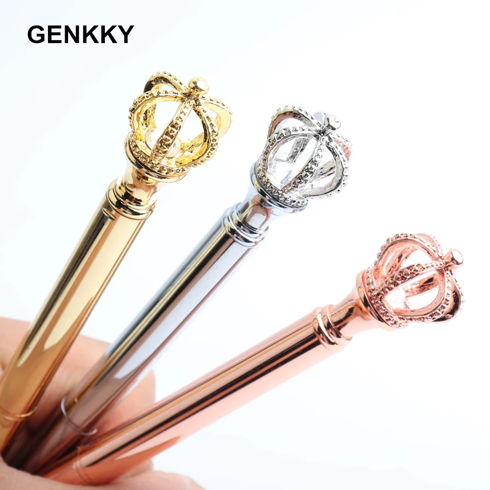 GENKKY Pen Exquisite Shining Crown Ballpoint Pen Crystal Diamond Writing Tool Office Supplies Student Stationer Silver RoseGold