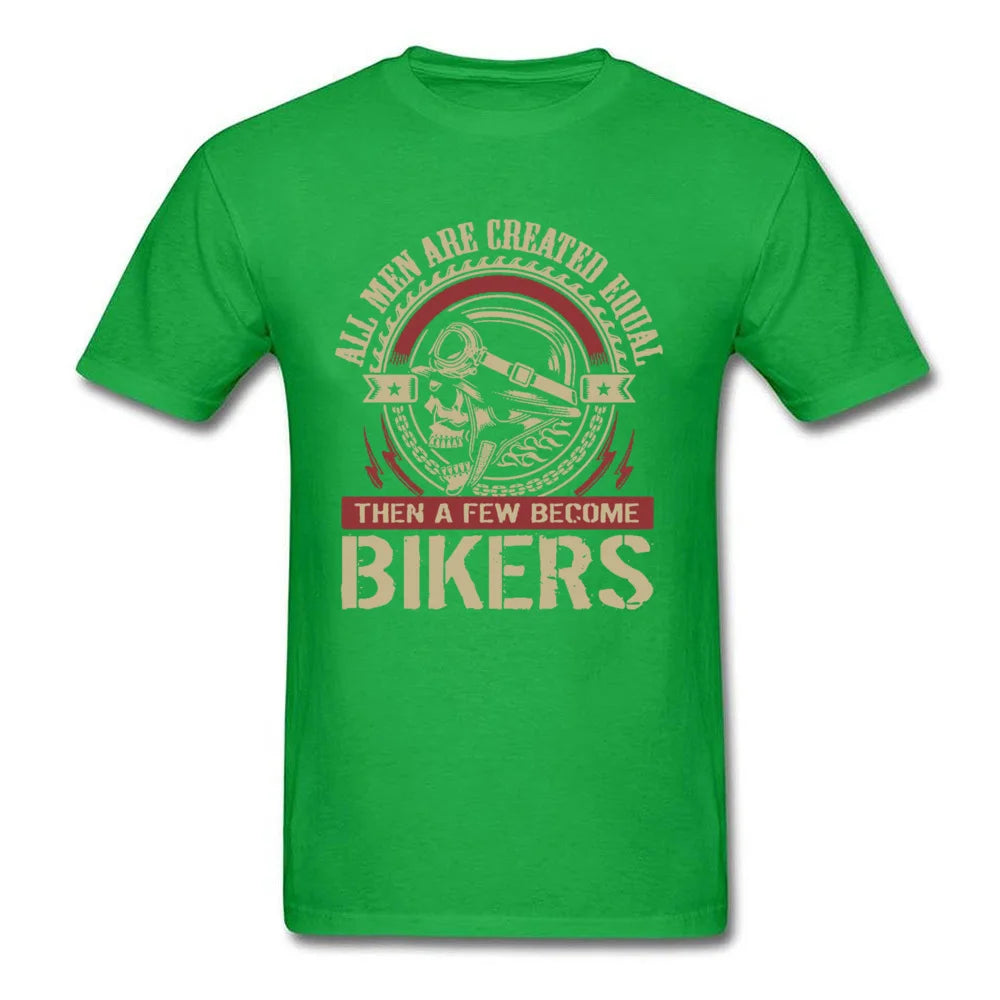Vintage Motorcycle Skull Tshirt All Men Are Created Equal Then A Few Become Bikers Summer Motorbike Tops & Tees New - Lizard Vigilante