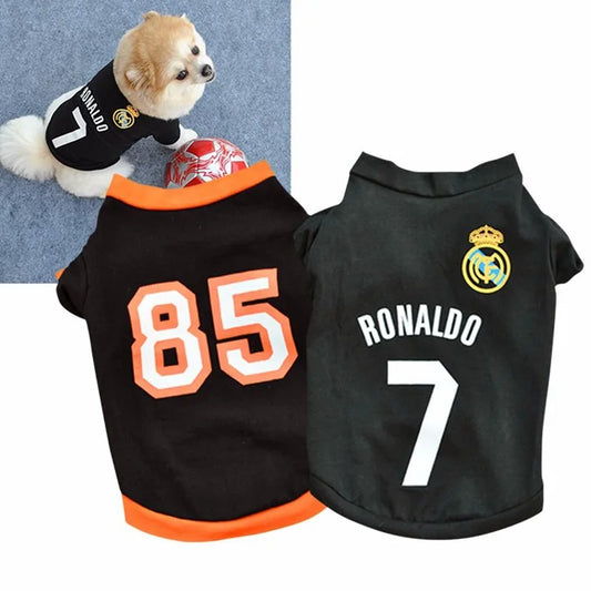 Cool Black Elastic Ronoldo Jersey Pet Dog Clothes Letter & Number Dog Shirt Number 85 And Number 7 Dog Sports Shirts