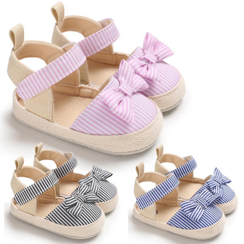 Newborn Infant Baby Summer Shoes Soft Crib Shoes Infants Anti-slip  Striped Bowknot Pre Walker Sandals