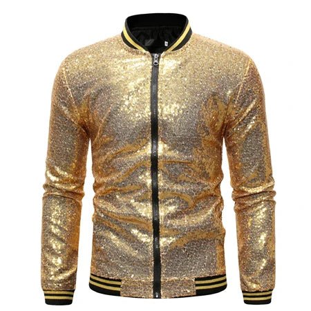 Men’s Purple Sequin Bomber Jacket – Zip-Up Sparkle Baseball Coat for Parties - Premium bomber jacket from Lizard Vigilante - Just $64.69! Shop now at Lizard Vigilante