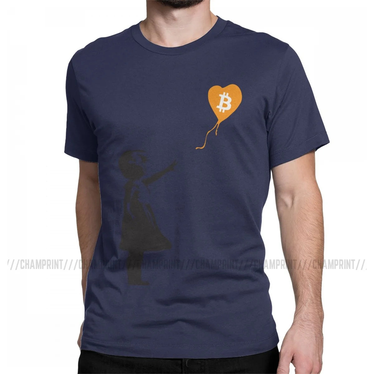 Awesome Bitcoin Balloon Girl Banksy T-Shirt For Men 100% Cotton Crypto BTC Short Sleeve Tee Shirt Graphic Clothes